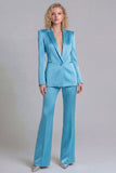 Blue Peak Lapel Single Breasted 2 Piece Women Prom Suits