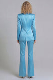 Blue Peak Lapel Single Breasted 2 Piece Women Prom Suits