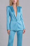 Blue Peak Lapel Single Breasted 2 Piece Women Prom Suits
