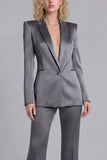 Blue Peak Lapel Single Breasted 2 Piece Women Prom Suits