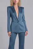 Blue Peak Lapel Single Breasted 2 Piece Women Prom Suits