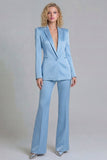 Blue Peak Lapel Single Breasted 2 Piece Women Prom Suits