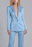 Blue Peak Lapel Single Breasted 2 Piece Women Prom Suits