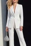 2 Piece White Peak Lapel Single Breasted Slim Fit Work Suits