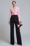 Black Pink 2 Piece Peak Lapel Women Business Suits