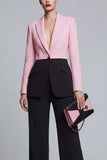 Black Pink 2 Piece Peak Lapel Women Business Suits