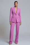 Purple 2 Piece Peak Lapel Women Work Suits