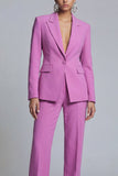 Purple 2 Piece Peak Lapel Women Work Suits