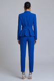 Royal Blue Slim Fit 2 Piece Peak Lapel Women Work Suits with Belt