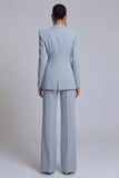 Grey Blue Peak Lapel 2 Piece Women Suits