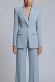 Grey Blue Peak Lapel 2 Piece Women Suits
