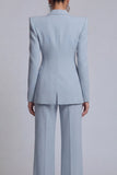 Grey Blue Peak Lapel 2 Piece Women Suits
