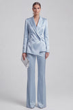 Blue 2 Piece Peak Lapel Double Breasted Women Suits