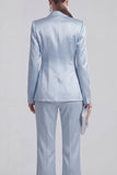Blue 2 Piece Peak Lapel Double Breasted Women Suits
