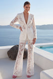 White Peak Lapel 2 Piece Lace Appliqued Women Suits