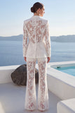 White Peak Lapel 2 Piece Lace Appliqued Women Suits