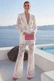 White Peak Lapel 2 Piece Lace Appliqued Women Suits