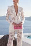 White Peak Lapel 2 Piece Lace Appliqued Women Suits