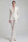 White Peak Lapel 2 Piece Women Suits with Lace