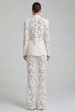 White Peak Lapel 2 Piece Women Suits with Lace