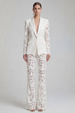 White Peak Lapel 2 Piece Women Suits with Lace