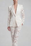 White Peak Lapel 2 Piece Women Suits with Lace