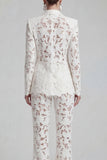 White Peak Lapel 2 Piece Women Suits with Lace
