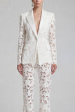 White Peak Lapel 2 Piece Women Suits with Lace