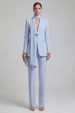 Blue Single Breasted Slim Fit Shawl Lapel 2 Piece Work Suits