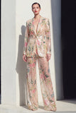 Champagne Floral 2 Piece Single Breasted Wide Leg Notched Lapel Prom Suits