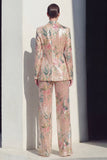 Champagne Floral 2 Piece Single Breasted Wide Leg Notched Lapel Prom Suits