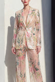 Champagne Floral 2 Piece Single Breasted Wide Leg Notched Lapel Prom Suits