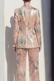 Champagne Floral 2 Piece Single Breasted Wide Leg Notched Lapel Prom Suits
