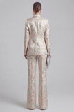 Champagne 2 Piece Floral Peak Lapel Double Breasted Prom Suits