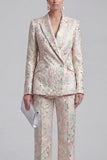 Champagne 2 Piece Floral Peak Lapel Double Breasted Prom Suits