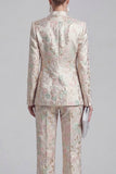 Champagne 2 Piece Floral Peak Lapel Double Breasted Prom Suits