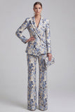 Champagne 2 Piece Floral Peak Lapel Double Breasted Prom Suits