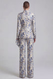 Champagne 2 Piece Floral Peak Lapel Double Breasted Prom Suits