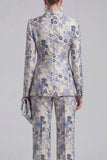 Champagne 2 Piece Floral Peak Lapel Double Breasted Prom Suits