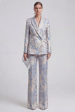 Champagne 2 Piece Floral Peak Lapel Double Breasted Prom Suits