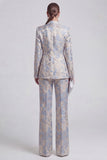 Champagne 2 Piece Floral Peak Lapel Double Breasted Prom Suits
