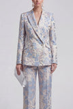 Champagne 2 Piece Floral Peak Lapel Double Breasted Prom Suits