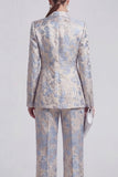Champagne 2 Piece Floral Peak Lapel Double Breasted Prom Suits