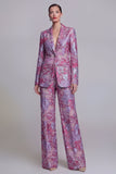Dark Blue Floral 2 Piece Single Breasted Notched Lapel Prom Suits
