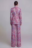 Dark Blue Floral 2 Piece Single Breasted Notched Lapel Prom Suits