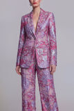 Dark Blue Floral 2 Piece Single Breasted Notched Lapel Prom Suits