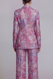 Dark Blue Floral 2 Piece Single Breasted Notched Lapel Prom Suits