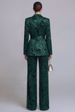 Dark Green 2 Piece Floral Notched Lapel Wide Leg Prom Suits with Belt
