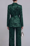Dark Green 2 Piece Floral Notched Lapel Wide Leg Prom Suits with Belt