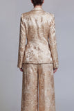 Floral Champagne 2 Piece Shawl Lapel Wide Leg Prom Suits with Bow